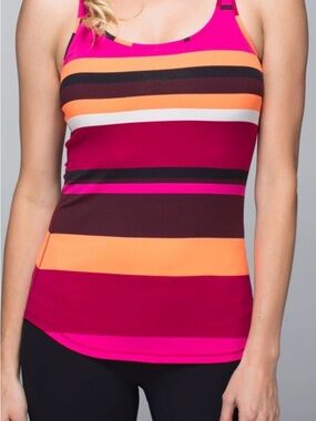 lululemon athletica Striped Racerback Tank - Hot Pink, Orange & Burgundy-